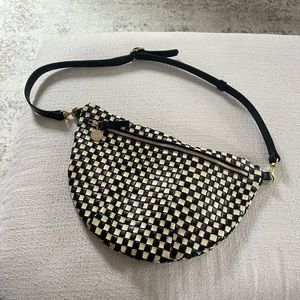 Clare V Grande Fanny in Black & Cream Woven Checker